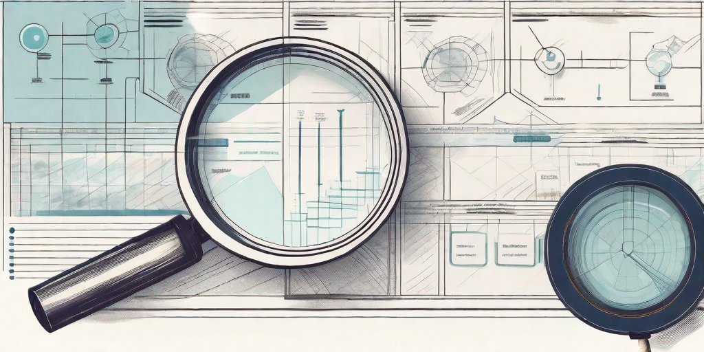 A magnifying glass focusing on a project blueprint