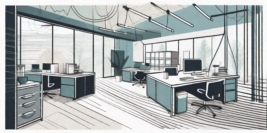 A well-organized office space with different sections symbolizing various departments