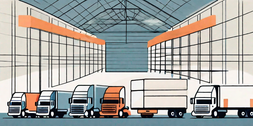 A supply chain with various elements like trucks