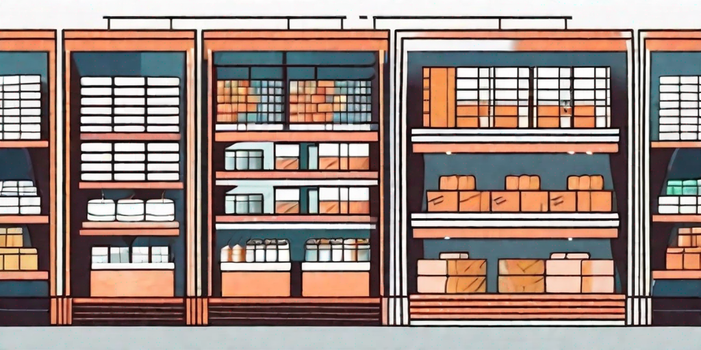 A retail store with well-organized shelves and digital screens displaying inventory management data