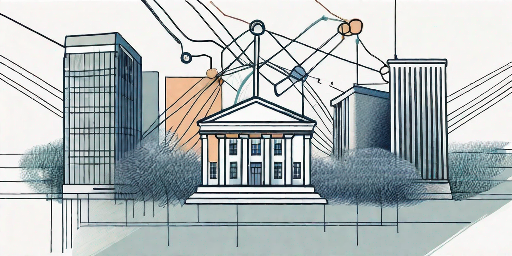 Various government buildings connected by a network of lines