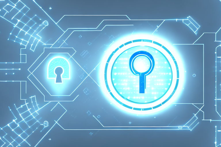 A locked file cabinet with a keyhole glowing with binary code to symbolize encryption and document security