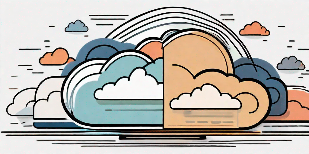 Various types of documents being uploaded into a stylized cloud