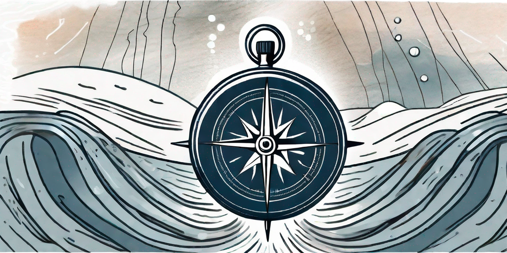 A compass navigating through a stormy sea