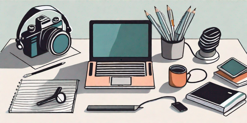 A well-organized workspace with different tools like a laptop