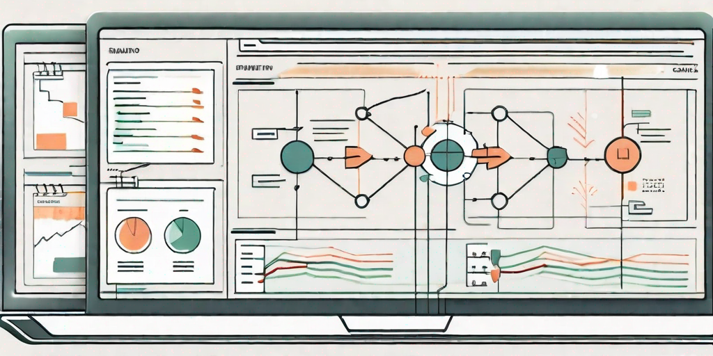 A computer screen displaying various project management tools such as gantt charts