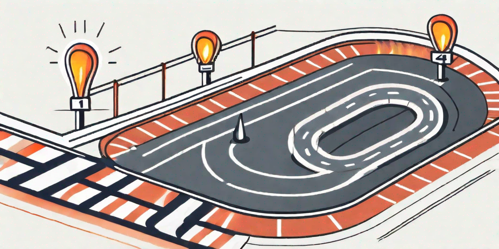 A race track with various markers indicating progress