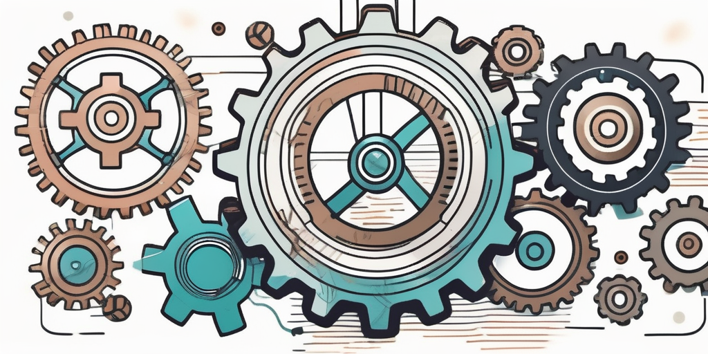 Various software development tools and gears interlocking in a streamlined