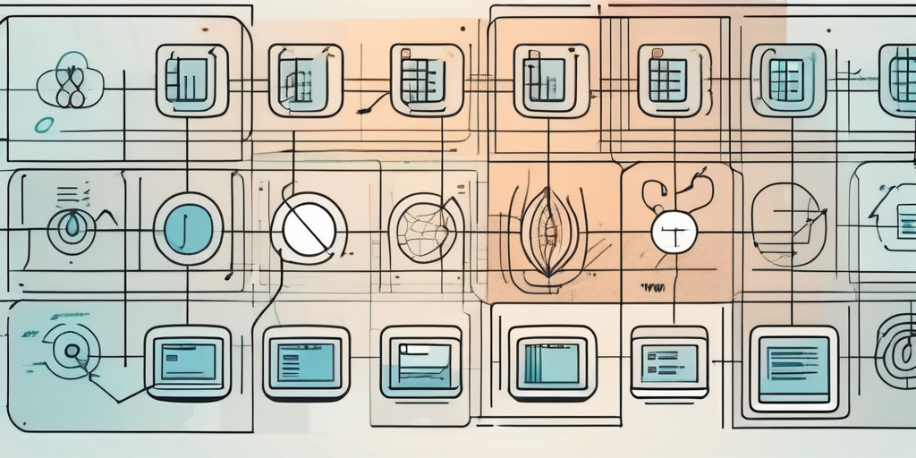 Various database icons interconnected with lines