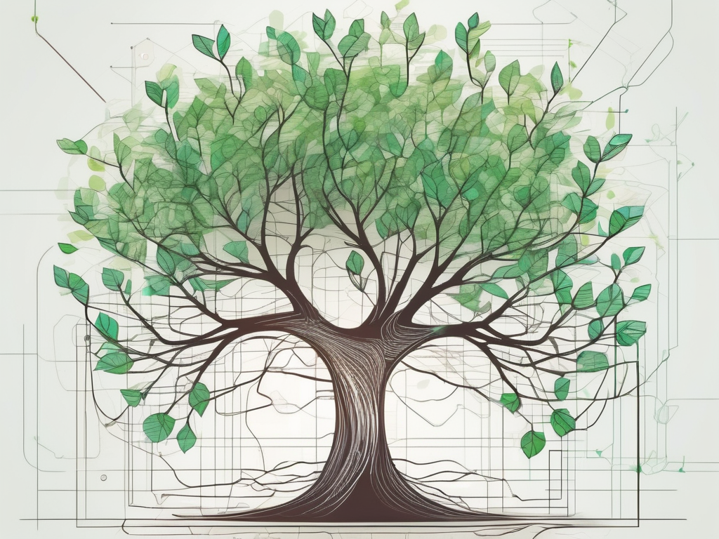 A software code growing into a flourishing tree to symbolize the growth hypothesis in software development