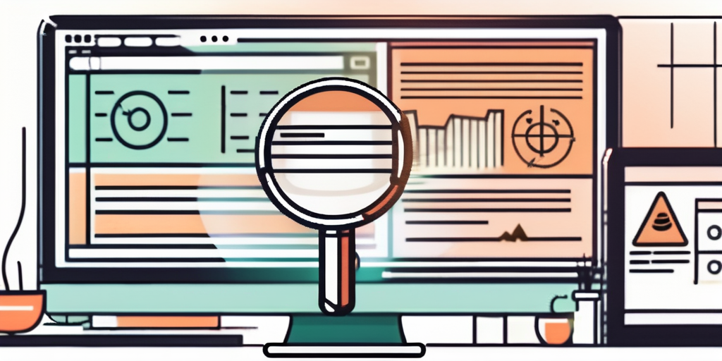 A computer screen with a software application being tested under a magnifying glass