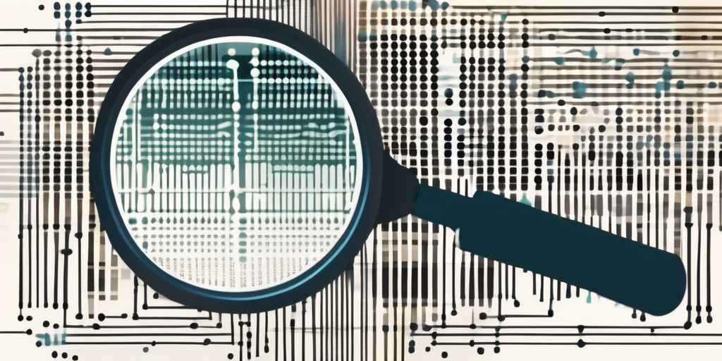 A magnifying glass hovering over a series of binary code