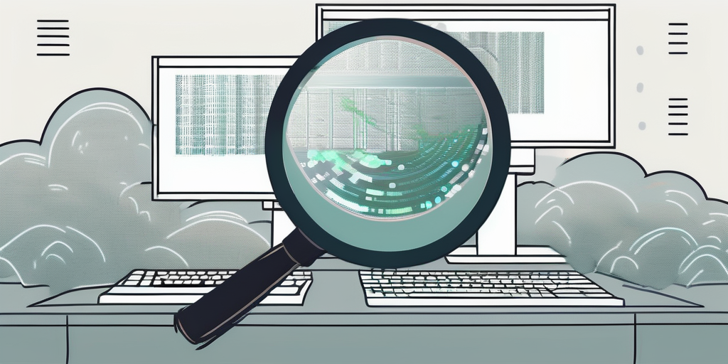 A magnifying glass examining a computer code on a screen with a subtle