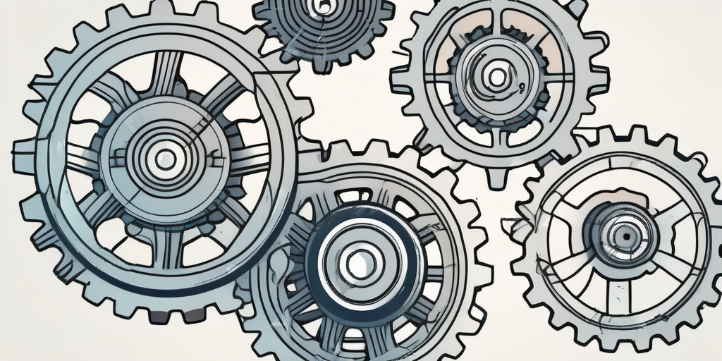 Various interconnected gears of different sizes