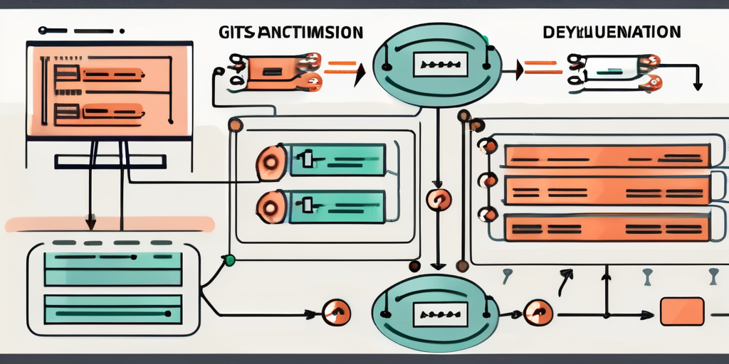 A computer screen displaying a flowchart representing the continuous integration and continuous deployment process in gitlab