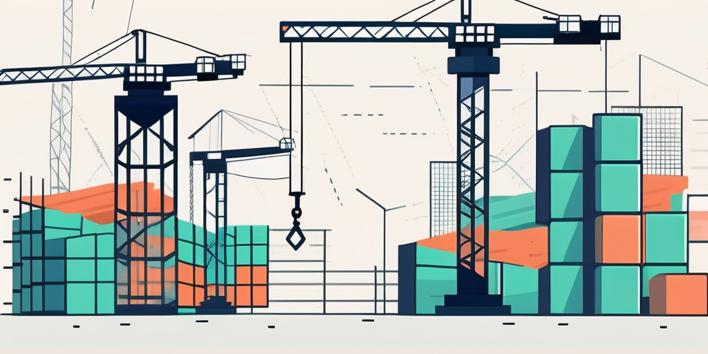 A construction crane assembling blocks of code into a digital infrastructure