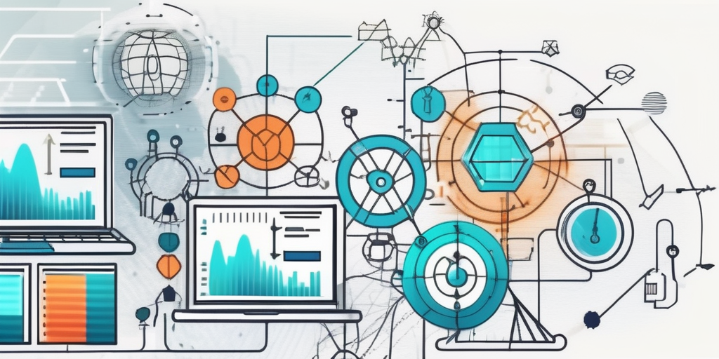 Various software icons and project management tools interconnected on a digital interface