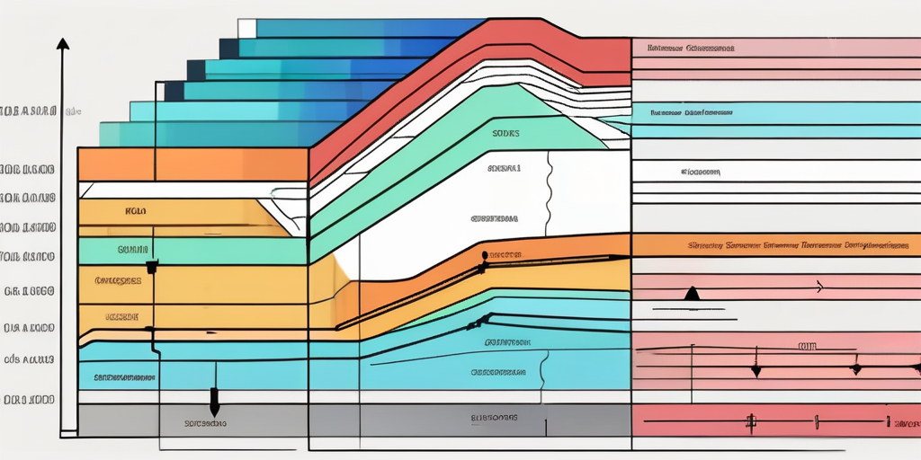 A cumulative flow diagram with different color layers representing various stages of a software development process