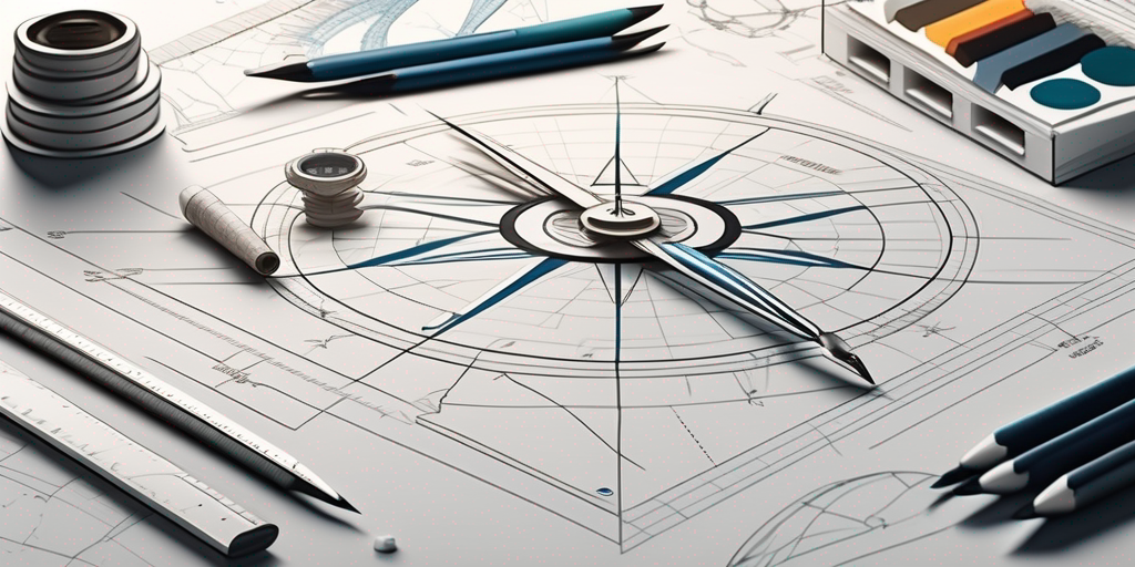 A drafting table with various design tools like compass