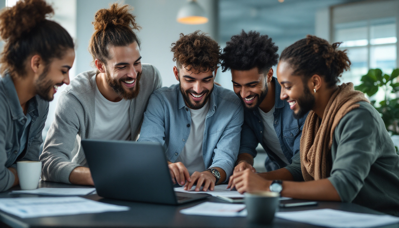 A photograph of a diverse group of people engaged in a collaborative environment