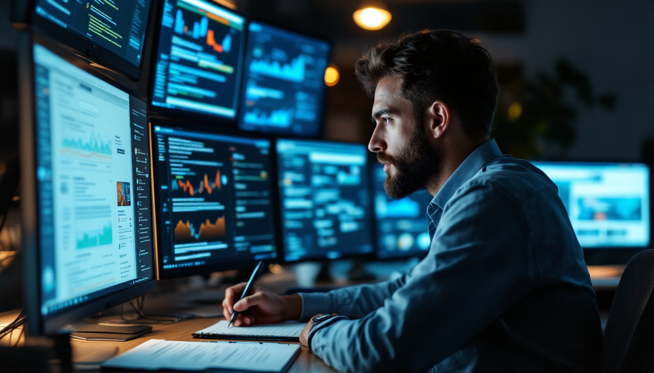 A photograph of a focused individual immersed in research