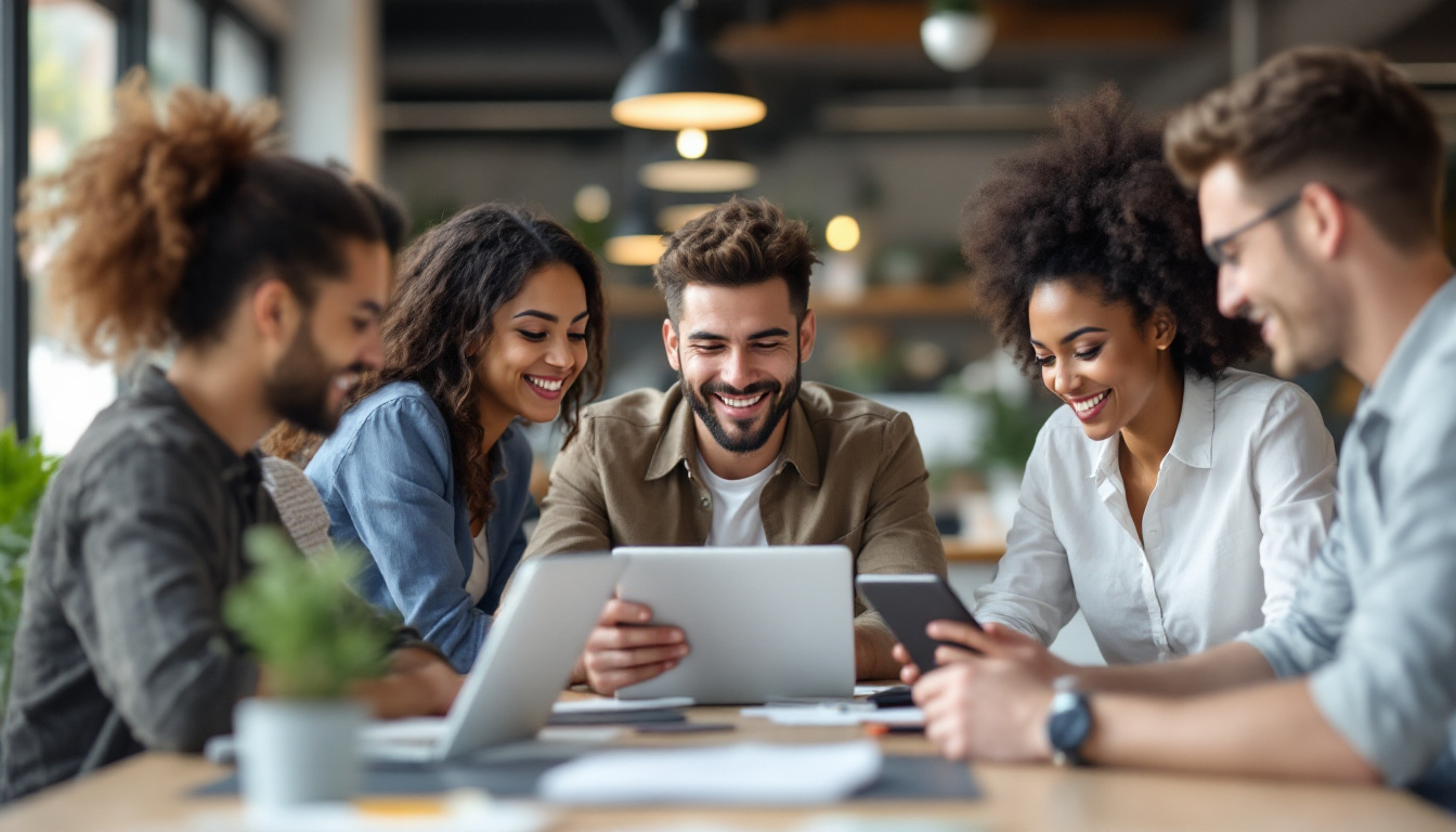 A photograph of a diverse group of professionals engaged in a collaborative meeting